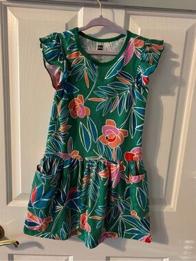 Tea Collection Green Floral Ruffle Sleeve Kids Dress size 6
